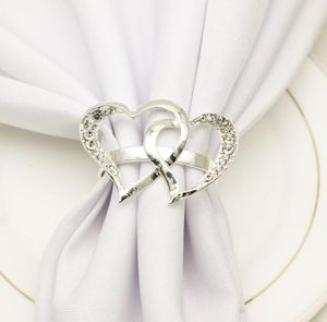 Portatovagliolo da sposa a forma di cuore Metallo color argento Fibbia per tovaglioli San Valentino Feste di nozze-Cene Decorazioni per la tavola Portatovaglioli SN3269