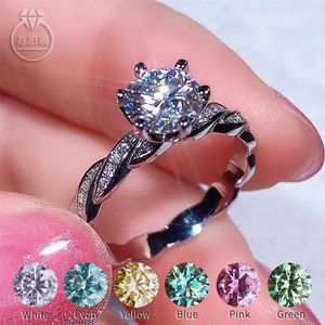 Wholesale D Color 5-8mm 0.5-2CT Ring For Women Gift Birthday Present Blue Pink Yellow Green S925 Silver Rings 211217