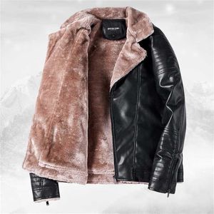 Pelzkragen Herrenjacken Faux Fleece Männliche Lederjacke Slim Fit Mantel Männer Stehen Jaqueta PU Mäntel Biker Jacken Casual Motorrad 211110