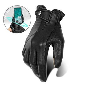 Motorcykel läder Luvahandskar Retro Touchscreen Protective Gear Racing Full Finger Racing Biker Ridning Motorbike Glove H1022