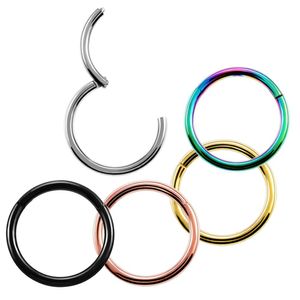1PC Titanium Hinged Segment Nose Ring Ear tunnel Cartilage Tragus Helix Lip Piercing Nose Rings & Studs Rainbow Gold Black Punk Jewelry