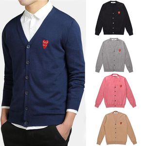 Men's Sweaters PLAY Spring Autumn Men Women Embroidered Overlapping Double Hearts V-neck Long Sleeve Buttoned Cotton Coat Loose Couple Sweat