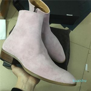 Handgemachte echtes Leder rosa Farbe Herren Stiefel Partykleid Wyatt Keil Reißverschluss Stiefel ewg