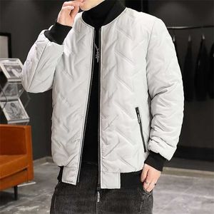 Korean Fashion Autumn Winter Bomber Jacket Men Thicken Baseball Diamond Shape Designed Stand Collar Casual 211126