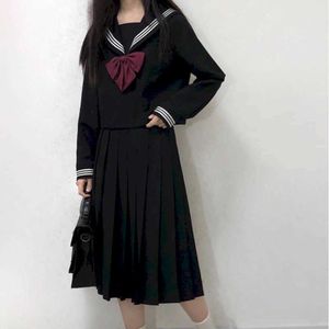Långärmad JK Uniform Kjol Top + Collar Flower Strumpor College Style Class School Suit JK Long 210526