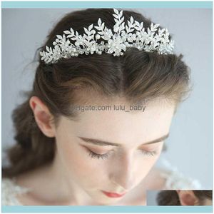 Jewelryfashion Sier Color Leaf Wedding Tiara Hair Crown Floral Bridal Headpiece Handmade Pearls Women Jewelry Aessories Drop Delivery 2021 4