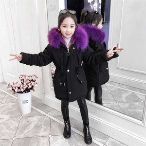 Meninas Casaco de Inverno Child Child Comprimento Médio Jaqueta Grosso e Veludo Algodão Crianças Com Capuz Ouro Outerwear Roupas para 12 Ano 211222