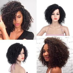 Synthetic Wigs Afro Kinky Curl Wig inch Natural Color Heat Resistant Glueless Short Hair For Black Women