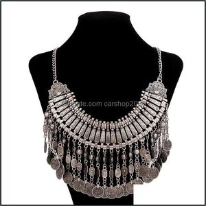 Jewelryboho Antika Para Kolye Kadınlar için Afrika Bildirimi Tibet Uzun Püskül Kolye Kolyeler Bohem Maxi Mücevher Zincirleri Del