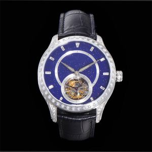 Tw 1663406 Montre De Luxe Diamond Watch 43mm 978 Manual Tourbillon Machine Ruch Steel Case Skórzane Watchband Mechaniczne zegarki Zegarek