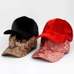 Kore versiyonu basit saf renk altın kadife beyzbol şapkası çok yönlü sokak şapkalar hip hop kap adam ve kadın kapak 210531