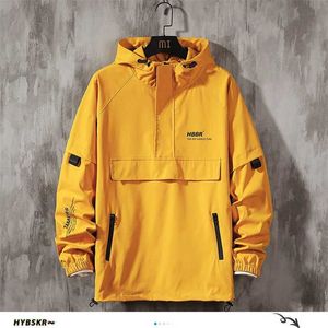 Hybskr Japoński Mężczyźni Kapturety Kurtki Streetwear Mężczyzna Luźna Dorywczo Znosić Płaszcze Hip Hop Męska Kurtka Windbreaker Plus Size Man Tops 210927