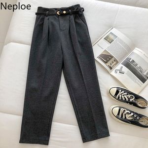 Neploe Spring Korean Kvinnor Harembyxor med bälte Hög midja Slim Fit Formal Troer Ol Solid Färg Eleganta Casual Sweatpants 210422