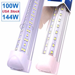 V Shaped LED Tube Lights 8Ft 2.4m 72W 100W 144W HO F96 T8 T10 T12 Bulb Super Bright Fluorescent Lamp Low Profile Linkable Shop Lights Integrated Ceiling Mounted