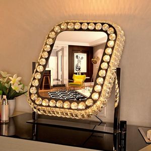 Mirrors Square Stainless Steel Crystal Led Make up Mirror With Light Dressing Makeup Home Decoration Wedding Gifts Drop