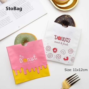 Stobag 100/200 adet Donuts Ambalaj Kağıt Torbalar Doğum Günü Partisi Bebek Duş Fırın Pişirme Snack Malzemeleri El Yapımı Nazik Favor 210602