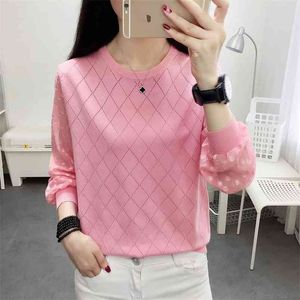 Maglione da donna in chiffon con cuciture sulle maniche Camicia sottile ampia primaverile e autunnale 210427