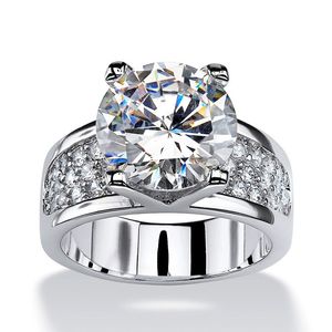 Silber Farbe Weiß CZ Frauen Hochzeit Ringe Voller Kubischer Zirkon Bling Verlobungsfeier Ring Jahrestag Geschenk Ewigkeit Schmuck