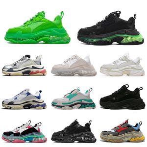 Balenciaga Triple S 원래 파리 트리플 여자 망 캐주얼 아빠 신발 모든 흑백 녹색 핑크 레드 Luxurys 디자이너 평면 크리스탈 하단 17FW 레이스 업 스니커즈 Schuhe Chunky 스타일