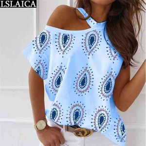 Women Blouses Summer Short Sleeve Off Shoulder Sexy Fashion Print Office Ladies Top Plus Size Elegant Shirt Femme Chic 210515