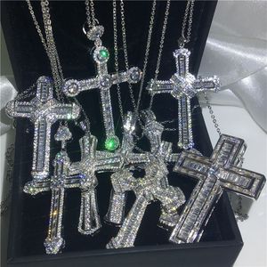 20 نمط مصنوع يدويًا Hiphop Big Cross Pendant 925 Sterling Silver CZ Stone قلادة قلادة خمر للنساء مجوهرات الزفاف الرجال