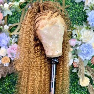 Peruvian Remy Wig Honey Blonde Kinky Curly Transprent Lace 360 Frontal Human Hair Wigs 180Density Glueless Lace Front Full End