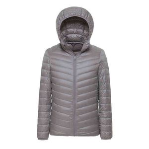 Piumino con cappuccio da uomo invernale Casual da uomo leggero e sottile Piumino d'anatra bianco Cappotto da uomo Slim tinta unita con cerniera Outwear 3XL G1108