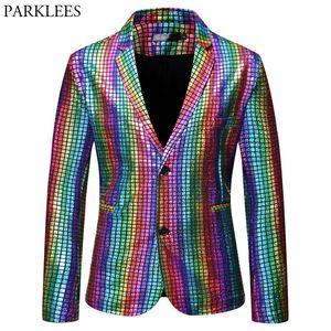 Mens stilig dansare scen blazer jacka guld silver regnbåge plaid sequin man disco festival carnaval party prom kostymer mäns kostymer blaz