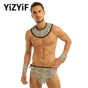 Wholesale loincloth for men resale online - Men Briefs Underwear Gay Leopard Print Savage Costume Caveman Cosplay Set Adjustable Collar Loincloth And Wristbands Halloween Men s Swimwea