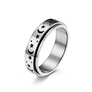 Herren Sternring großhandel-6mm Edelstahl Moon Star Spinner Band Ring Exquisite Schwarze Emaille Ringe für Frauen Herren Hochzeit Party Engagement Schmuck Geschenk Z2