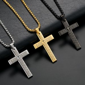 Rostfritt stål Kors Pendants Religiös Heliga Bibeln Jesus Kristus Guld Svart Hängsmycke Halsband Smycken