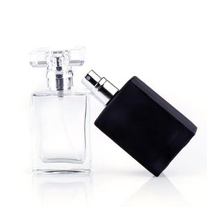 Bottiglia di profumo in vetro nero satinato trasparente da 30 ml Bottiglie di atomizzatore spray quadrato portatile Contenitori cosmetici vuoti per il sottopacchetto viaggiatore
