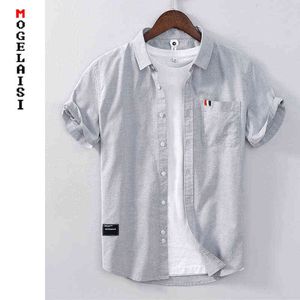 Grey short sleeve shirt men New summer solid 100% cotton casual shirt tops clothing Asian size XXXL 1611 G0105