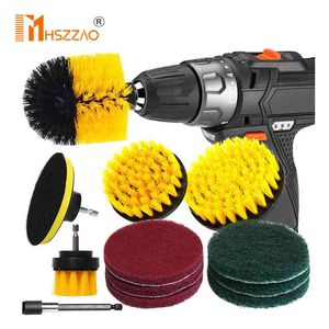 1/3/6/12Pcs Electric Scrubber Drill Kit Plastic Round Cleaning For Carpet Glass 4'' Car Tires Nylon Brushes