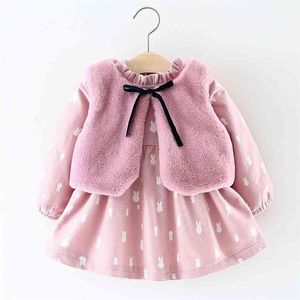 Mädchen Anzug Kinder Kleidung Herbst und Winter Pelz Weste + Prinzessin Party Cartoon Samt Kleid 2 stücke Warme Baby Kinder mädchen Kleidung 210625