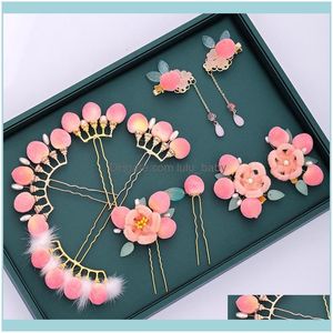 Hair Jewelry Jewelryhair Clips & Barrettes Lovely Pink Peach Tiaras Hairpins Green Leaf For Children Girls Kids Aessories Pearls Cute Hairgr