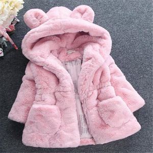 New Style Winter kids Warmer Coats Designer Faux Fur Hoodie Coat Thick Cartoon Baby Girls Jacket Children Outwears