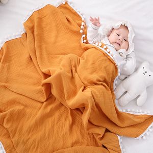 Infants Blankets Baby Pure color Swadding ball top tassels decorate blanket Cotton wrap Nursery Bedding wmq888