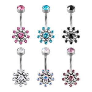 Botão de flor de flores Anéis Cristal Umbigo Piercing Barra Cirúrgica Ombligo Partido Sexy Barbell Para Mulher Body Jóias