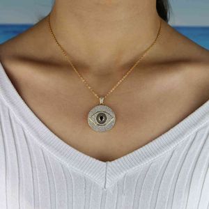 Collana con ciondolo occhio blu con zirconi cubici in oro malvagio turco, gioielli di moda, accessori da donna