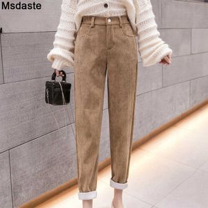 Corduroy Harem Pants For Women New Autumn Winter High Waist Loose Solid Casual Female Pants Warm Fall Wear Young Ladies Trousers Q0801