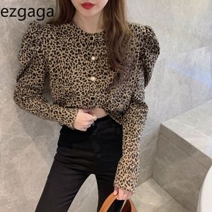 Ezgaga leopardo mulheres blusa coreano moda inverno primavera solta vintage longa manga pulverizador streetwear senhoras camisa blusas 210430