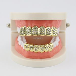 Красные голубые бриллиантовые глазурь Грилл Зубы 18K Золотые стоматологические грили Хип -хоп