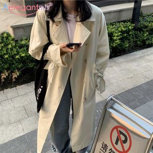 Aelegantmis Elegant Loose Long Women Trench Coat Autumn Double Breasted Oversized Women's Windbreaker Ladies Plus Size Overcoats 210607