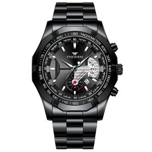 fngeen 브랜드 화이트 스틸 쿼츠 남성 감시 시계 수정 유리 시계 날짜 44mm 직경 성격 정확한 여행 시간 세련된 남자 손목 시계