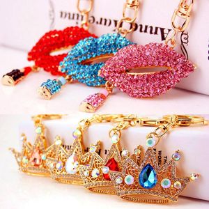 Creative crafts kiss red lips mouth car keychain Jewelry crown lady bag accessories metal pendant gift romantic