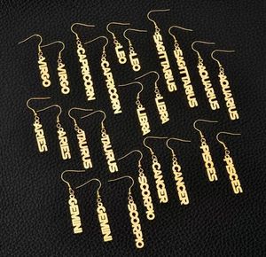 12 Zodiac Dangle Earrings Birthday Gift Gold Plating Constellation Stainless Steel Intial Letter Earring Jewelry for Women girls Xmas gifts wholesale
