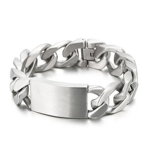 155g Tung 20mm 9.2 tum Silver Kubansk Curb Link Kedja Rostfritt Stål ID Armband Semester Gifts för män Hip-hop Punk Smycken Bangle