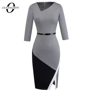 Women Formal Knee-Length Asymmetrical Neck Wear to Work Dresses Business Office Bodycon Elegant Pencil Dress EB290 210329