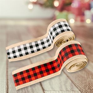 Weihnachten Herbst Basteln Dekoration Bänder mit Drahtrand Schwarz Weiß Büffelkariertes Band für DIY Geschenkverpackung KDJK2107